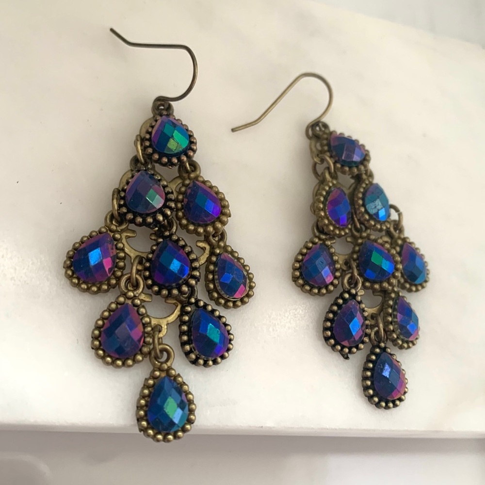 Anthropologie UO peacock Light Chandelier Earrings - Picture 6 of 6